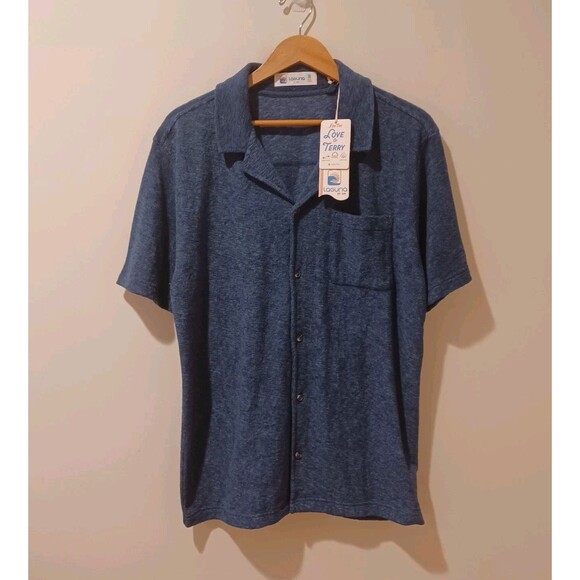 NWT Laguna Shirt Mens M Navy Cabana Terry Cloth Button Up Beach Pool Collared - Picture 1 of 9